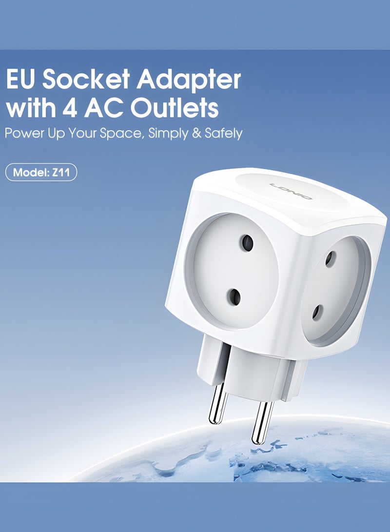 LDNIO Z11 Cube Power Adapter with 4 Independent EU AC Outlets, Smart Space-Saving Design, High Power Output up to 3680W, Child Safety Protection and Flame-Resistant Housing for Home and Office Use - Image 3